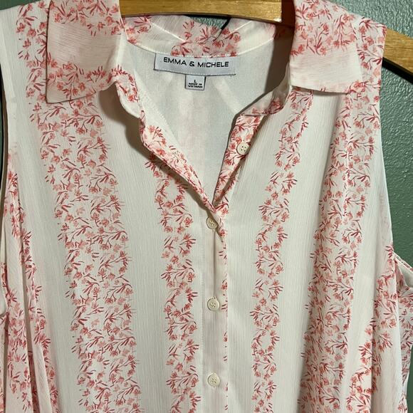 Emma Michele Sleeveless Floral Dress Size L Pink White Button Front - Picture 2 of 4